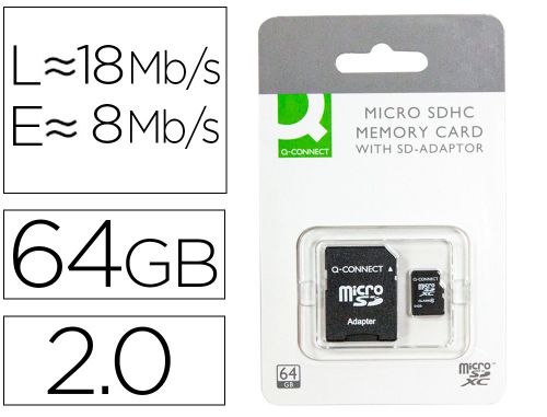 Cartao de memoria sd micro q-connect flash 64 gb classe 10 com adaptador , Q-connect , 68118 , 5705831161283